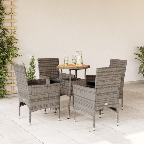 Ensemble à manger de jardin et coussins 5 pcs gris rotin acacia - Photo n°2; ?>