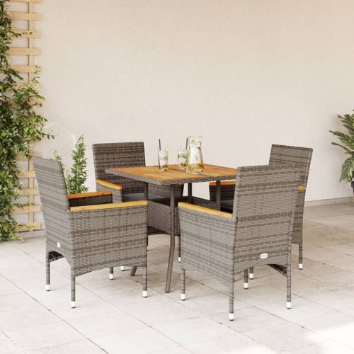 Ensemble à manger de jardin et coussins 5 pcs gris rotin acacia - Photo n°2; ?>