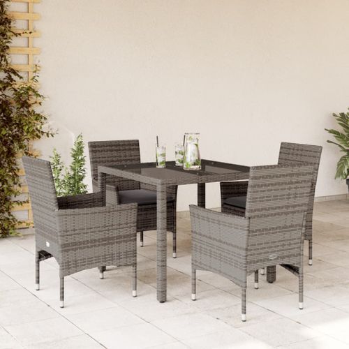 Ensemble à manger de jardin et coussins 5 pcs gris rotin verre - Photo n°2; ?>