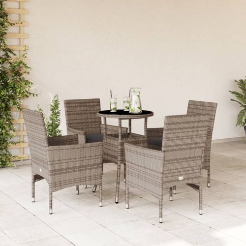 Ensemble à manger de jardin et coussins 5 pcs gris rotin verre - Photo n°2; ?>