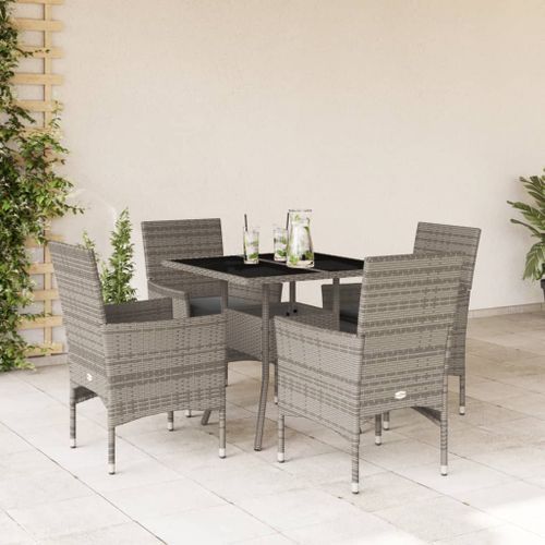 Ensemble à manger de jardin et coussins 5 pcs gris rotin verre - Photo n°2; ?>