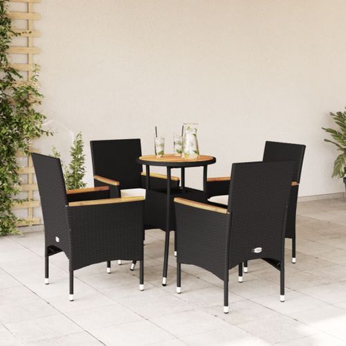 Ensemble à manger de jardin et coussins 5 pcs noir rotin acacia - Photo n°2; ?>