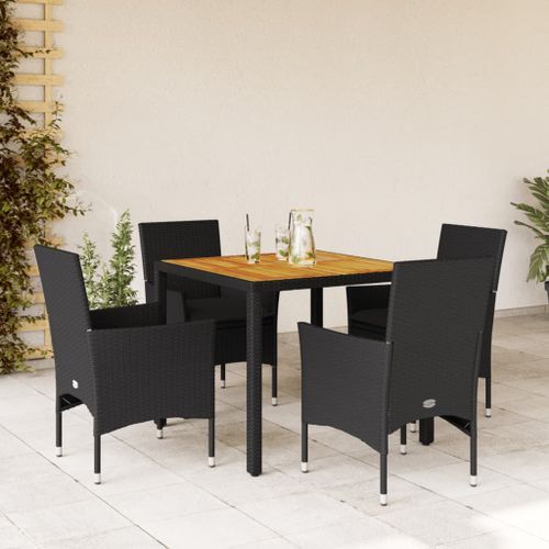 Ensemble à manger de jardin et coussins 5 pcs noir rotin acacia - Photo n°2; ?>