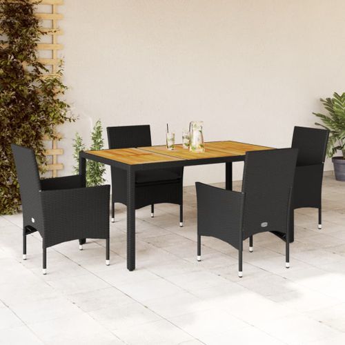 Ensemble à manger de jardin et coussins 5 pcs noir rotin acacia - Photo n°2; ?>