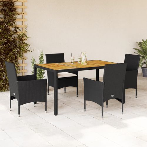 Ensemble à manger de jardin et coussins 5 pcs noir rotin acacia - Photo n°2; ?>