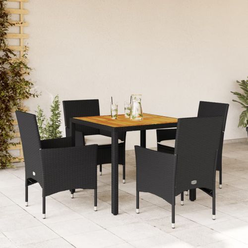 Ensemble à manger de jardin et coussins 5 pcs noir rotin acacia - Photo n°2; ?>