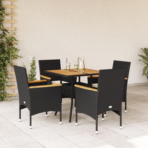 Ensemble à manger de jardin et coussins 5 pcs noir rotin acacia - Photo n°2; ?>