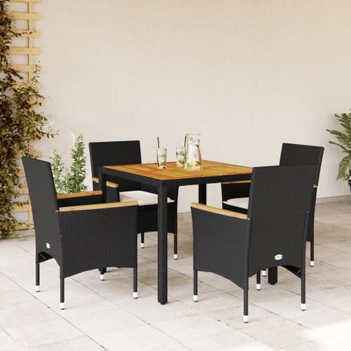 Ensemble à manger de jardin et coussins 5 pcs noir rotin acacia - Photo n°2; ?>