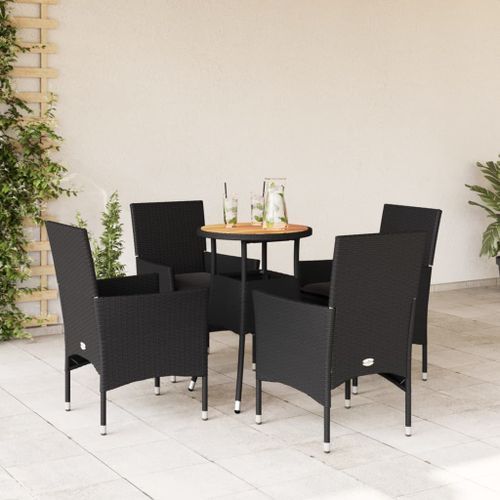 Ensemble à manger de jardin et coussins 5 pcs noir rotin acacia - Photo n°2; ?>