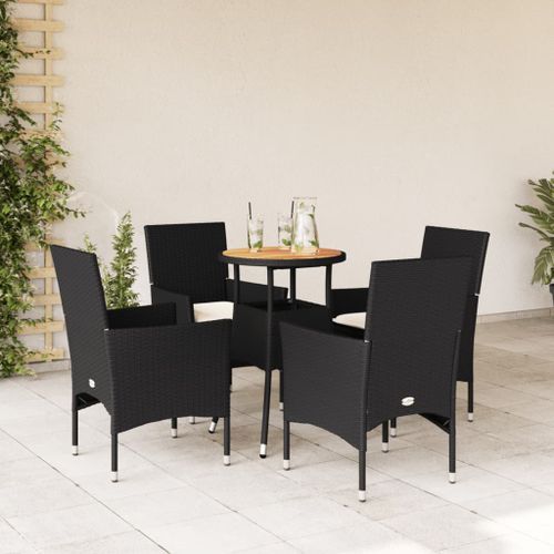 Ensemble à manger de jardin et coussins 5 pcs noir rotin acacia - Photo n°2; ?>