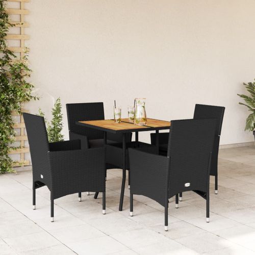 Ensemble à manger de jardin et coussins 5 pcs noir rotin acacia - Photo n°2; ?>