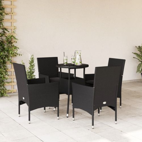 Ensemble à manger de jardin et coussins 5 pcs noir rotin verre - Photo n°2; ?>