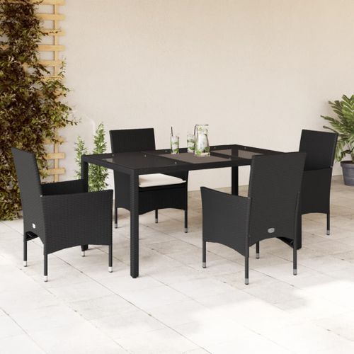 Ensemble à manger de jardin et coussins 5 pcs noir rotin verre - Photo n°2; ?>