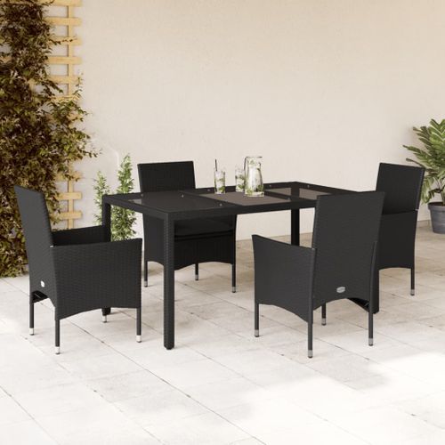 Ensemble à manger de jardin et coussins 5 pcs noir rotin verre - Photo n°2; ?>