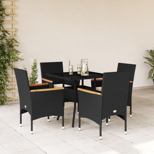 Ensemble à manger de jardin et coussins 5 pcs noir rotin verre - Photo n°2; ?>