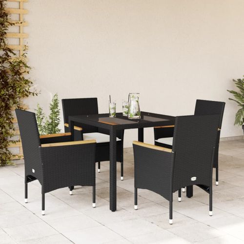 Ensemble à manger de jardin et coussins 5 pcs noir rotin verre - Photo n°2; ?>