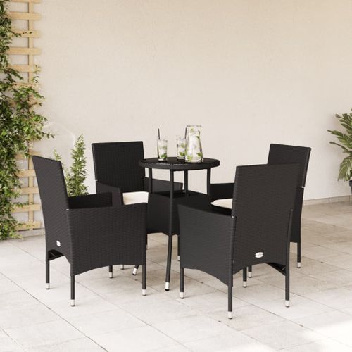 Ensemble à manger de jardin et coussins 5 pcs noir rotin verre - Photo n°2; ?>