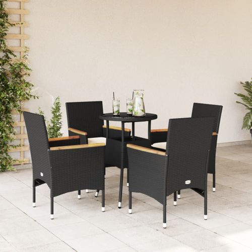 Ensemble à manger de jardin et coussins 5 pcs noir rotin verre - Photo n°2; ?>