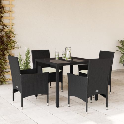 Ensemble à manger de jardin et coussins 5 pcs noir rotin verre - Photo n°2; ?>