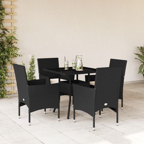 Ensemble à manger de jardin et coussins 5 pcs noir rotin verre - Photo n°2; ?>