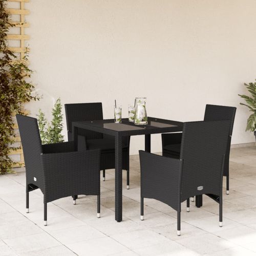 Ensemble à manger de jardin et coussins 5 pcs noir rotin verre - Photo n°2; ?>