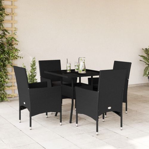 Ensemble à manger de jardin et coussins 5 pcs noir rotin verre - Photo n°2; ?>