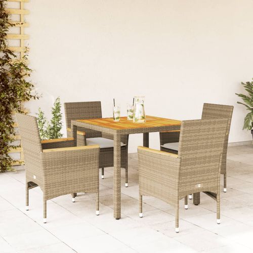 Ensemble à manger de jardin et coussins 5pcs beige rotin acacia - Photo n°2; ?>