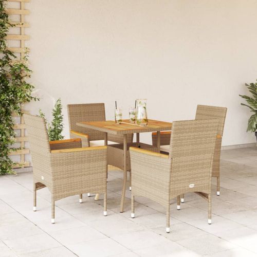 Ensemble à manger de jardin et coussins 5pcs beige rotin acacia - Photo n°2; ?>