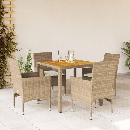 Ensemble à manger de jardin et coussins 5pcs beige rotin acacia - Photo n°2; ?>