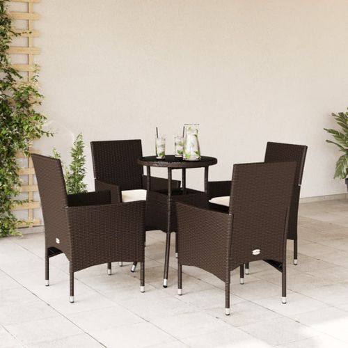 Ensemble à manger de jardin et coussins 5pcs marron rotin verre - Photo n°3; ?>