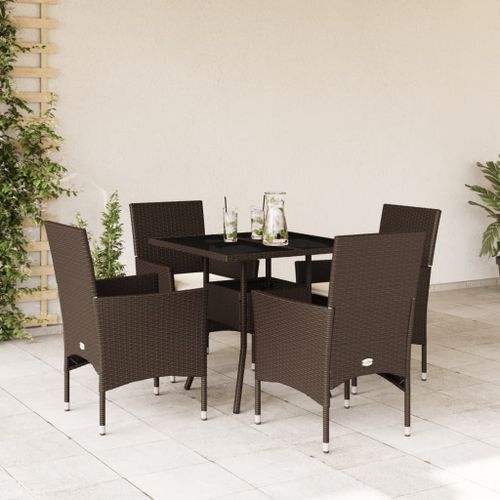 Ensemble à manger de jardin et coussins 5pcs marron rotin verre - Photo n°2; ?>