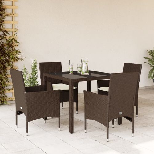 Ensemble à manger de jardin et coussins 5pcs marron rotin verre - Photo n°2; ?>