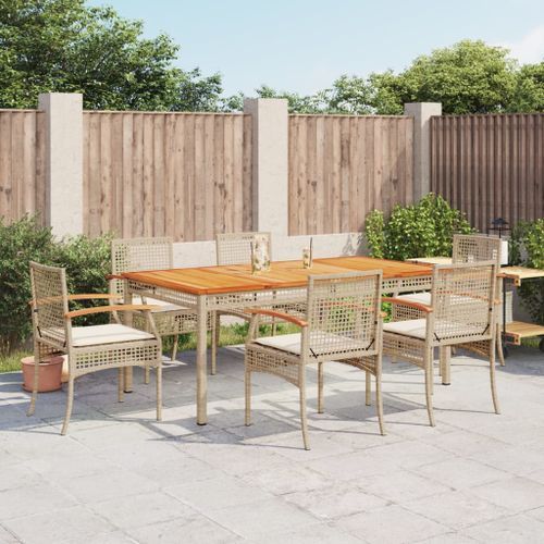 Ensemble à manger de jardin et coussins 7 pcs beige poly rotin - Photo n°2; ?>