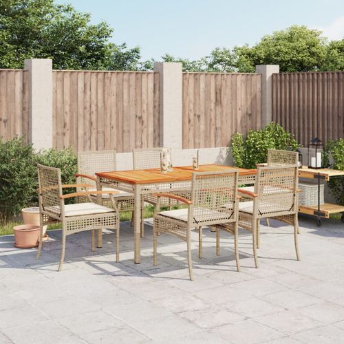 Ensemble à manger de jardin et coussins 7 pcs beige poly rotin - Photo n°2; ?>