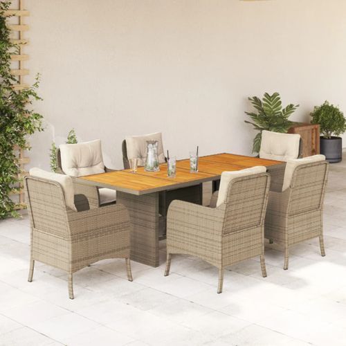 Ensemble à manger de jardin et coussins 7 pcs beige poly rotin - Photo n°2; ?>