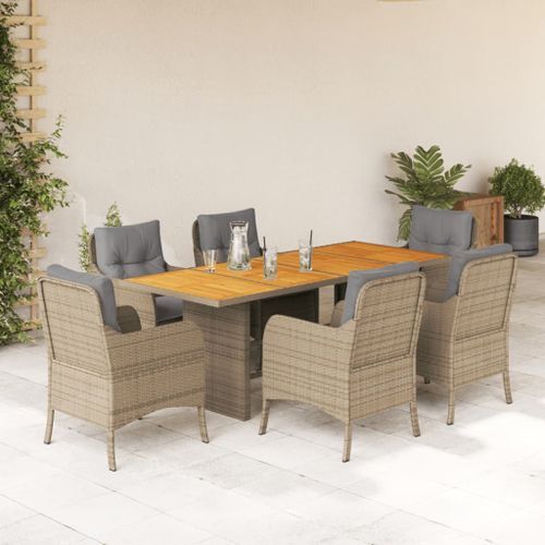 Ensemble à manger de jardin et coussins 7 pcs beige poly rotin - Photo n°2; ?>