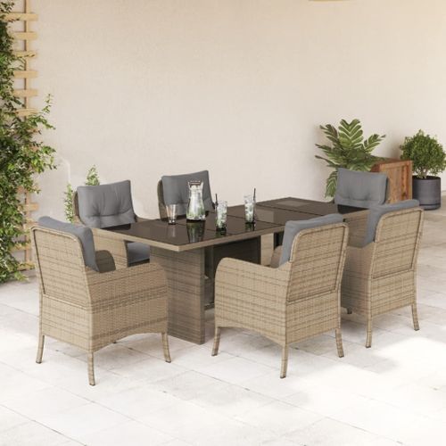 Ensemble à manger de jardin et coussins 7 pcs beige poly rotin - Photo n°2; ?>