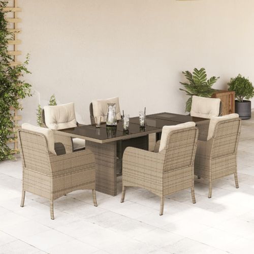 Ensemble à manger de jardin et coussins 7 pcs beige poly rotin - Photo n°2; ?>