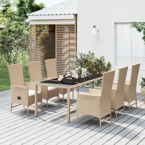 Ensemble à manger de jardin et coussins 7 pcs beige poly rotin - Photo n°2; ?>