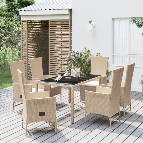 Ensemble à manger de jardin et coussins 7 pcs beige poly rotin - Photo n°2; ?>