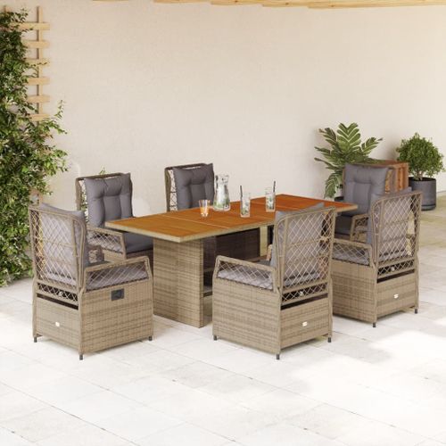 Ensemble à manger de jardin et coussins 7 pcs beige poly rotin - Photo n°2; ?>