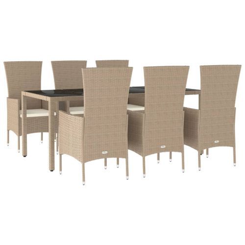 Ensemble à manger de jardin et coussins 7 pcs beige poly rotin - Photo n°3; ?>