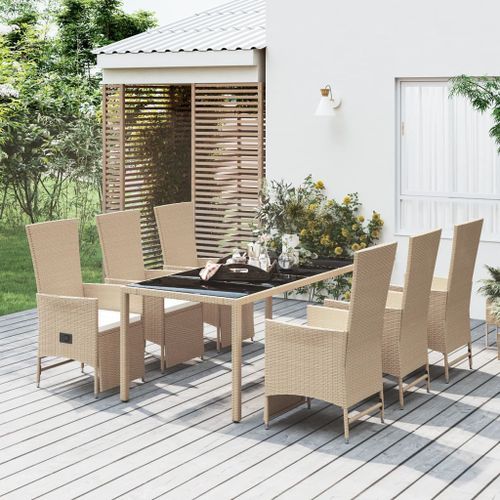 Ensemble à manger de jardin et coussins 7 pcs beige poly rotin - Photo n°2; ?>