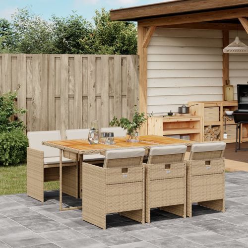 Ensemble à manger de jardin et coussins 7 pcs beige poly rotin - Photo n°2; ?>