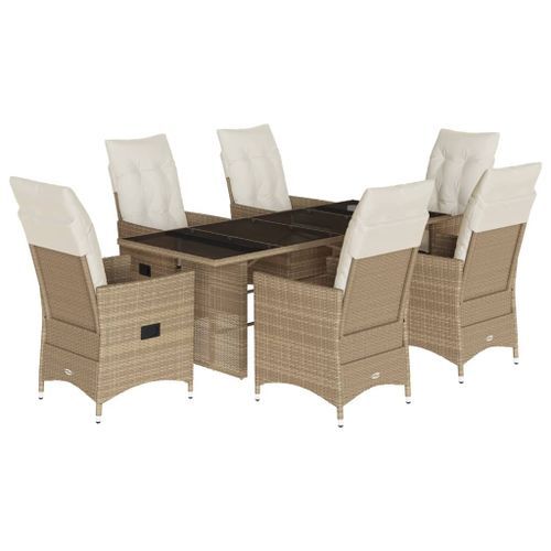 Ensemble à manger de jardin et coussins 7 pcs beige poly rotin - Photo n°2; ?>