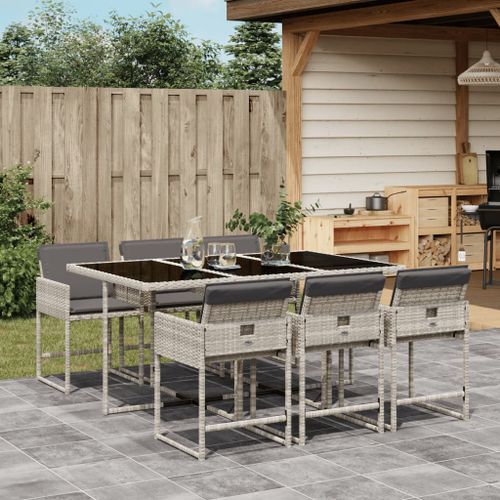 Ensemble à manger de jardin et coussins 7 pcs gris clair rotin - Photo n°2; ?>