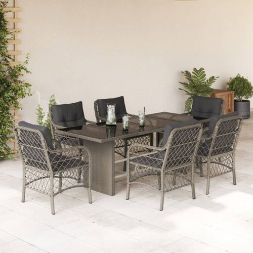 Ensemble à manger de jardin et coussins 7 pcs gris clair rotin - Photo n°2; ?>