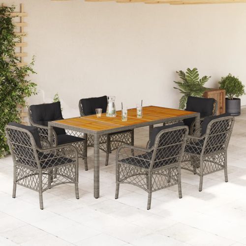 Ensemble à manger de jardin et coussins 7 pcs gris rotin - Photo n°2; ?>