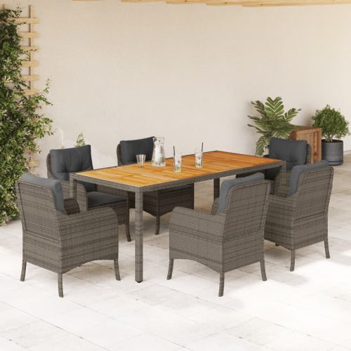 Ensemble à manger de jardin et coussins 7 pcs gris rotin - Photo n°2; ?>