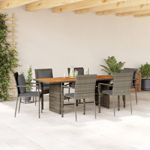 Ensemble à manger de jardin et coussins 7 pcs gris rotin - Photo n°2; ?>